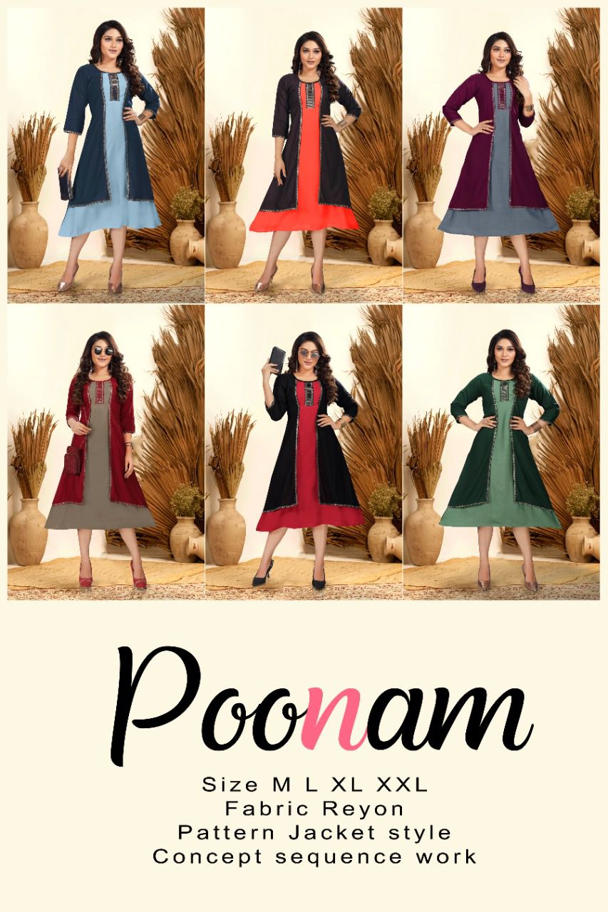 Golden Poonam 1 Regular Wear Rayon Kurti With Jacket Collection